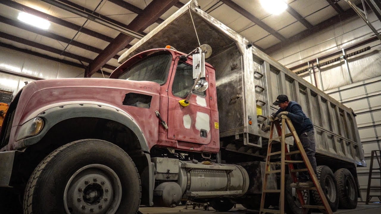 How to spray paint aluminum Mack dump truck bed- paint booth restoration