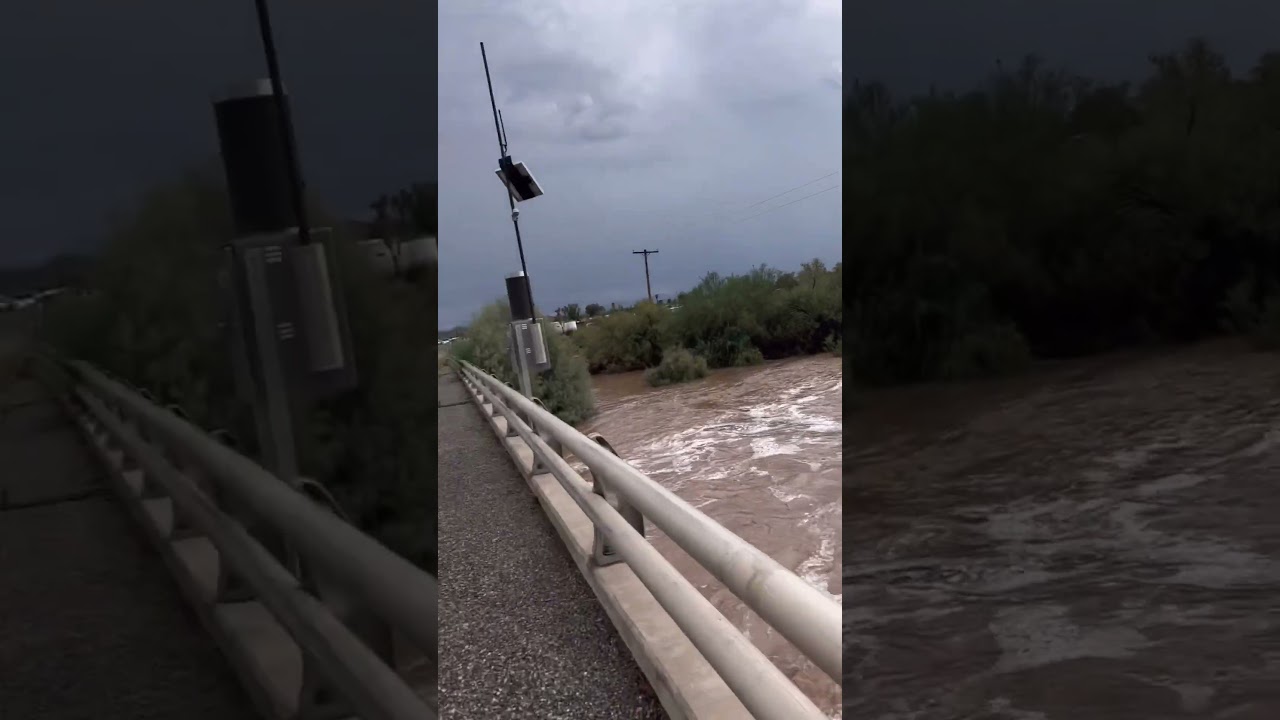 DRY WASH DURING STORM!  MASSIVE AMOUNTS OF WATER RUSHING THROUGH BOUSE WASH IN BOUSE ARIZONA! #storm