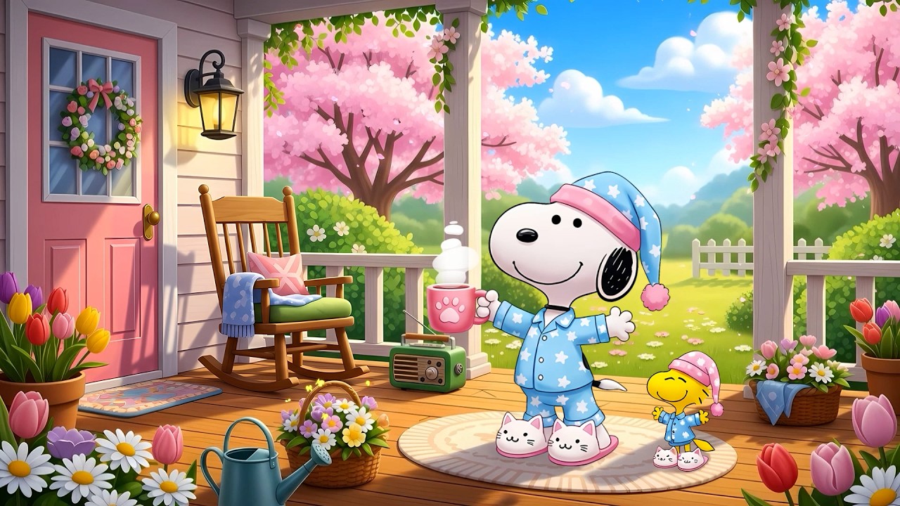 🌸 Snoopy’s Spring Morning Porch Exercise 🌿 Peaceful Lofi Beats to Calm 🌷Soft Chill Lofi Music