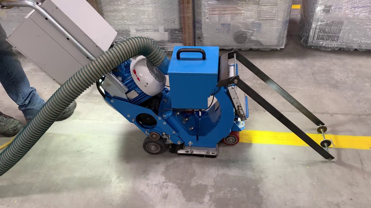 Line stripe removal with shotblaster