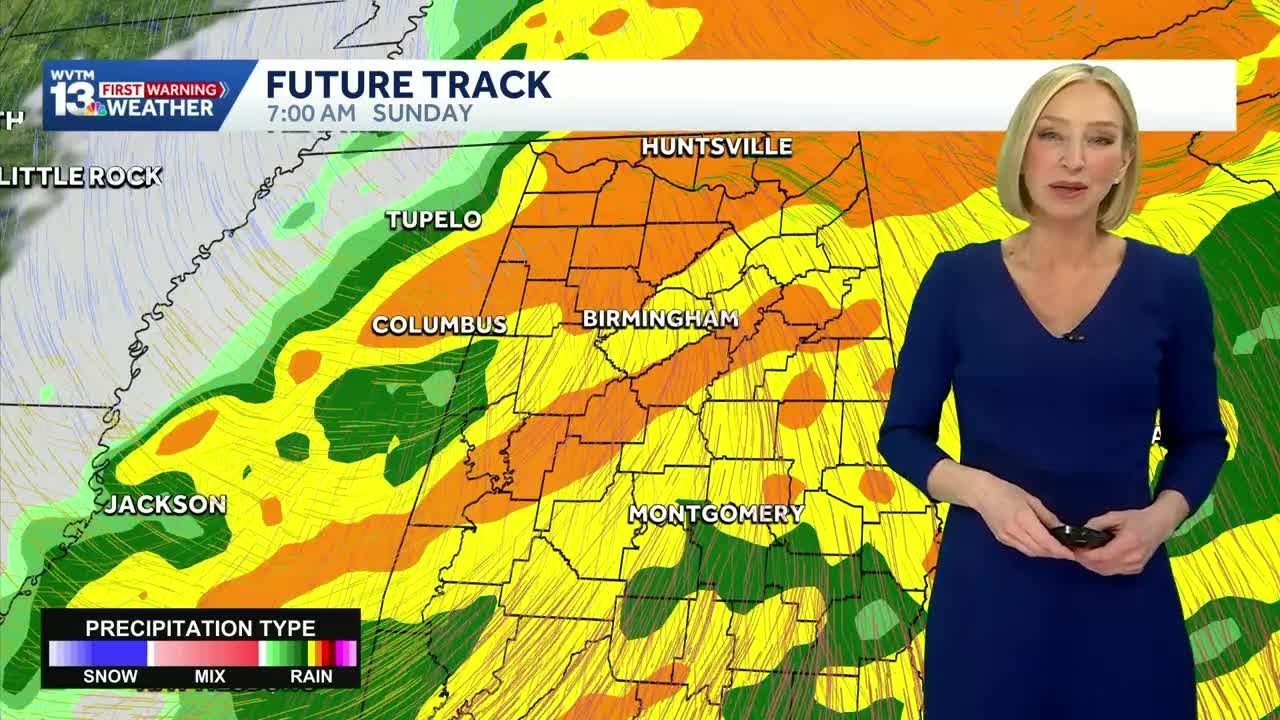 Scattered showers in Alabama on Wednesday with heavier rain and storms likely over the weekend