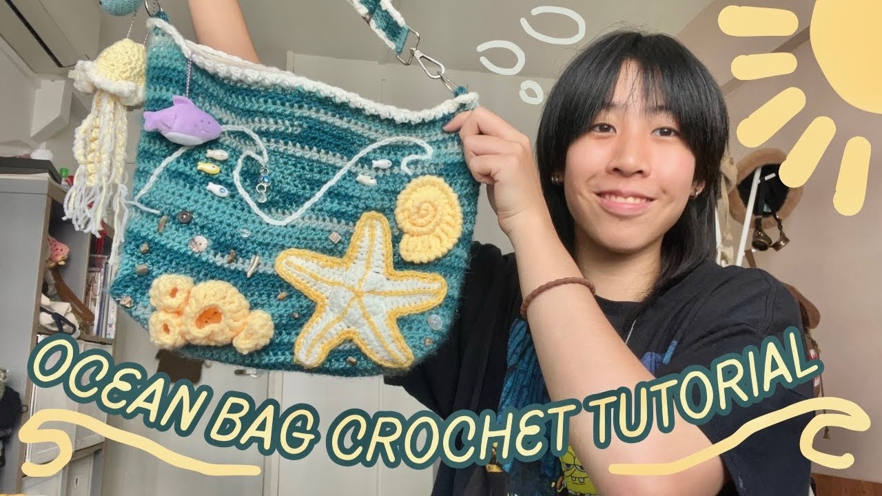 how to crochet an ocean bag🌊🐚: sea motifs & adjustable straps [ advanced-beginner ] | ravenister13🍀