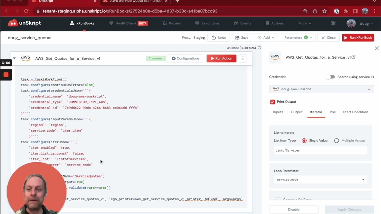 Building a list of AWS Service Quotas with unSkript
