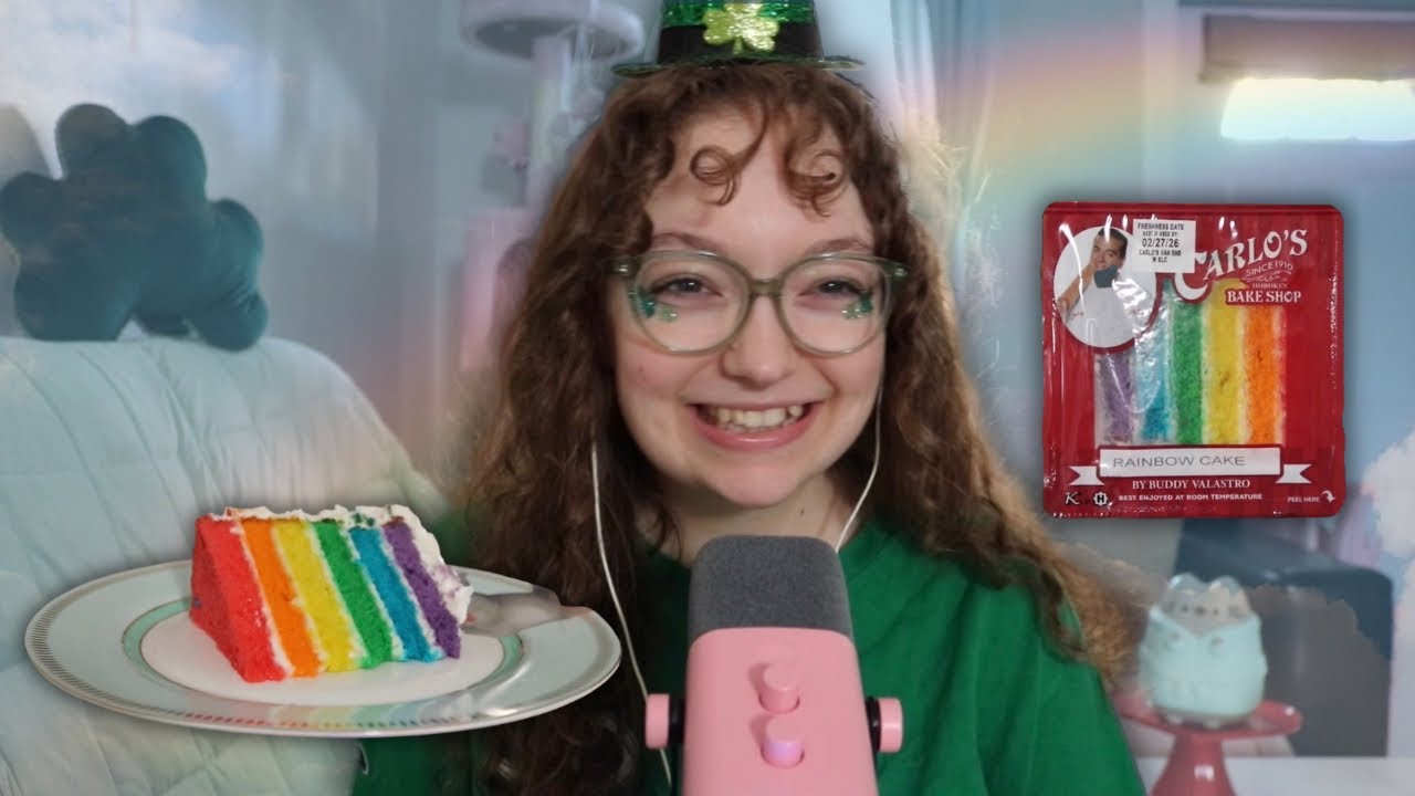 ASMR Trying The Carlo’s Bake Shop Rainbow Cake Slice! 🍰