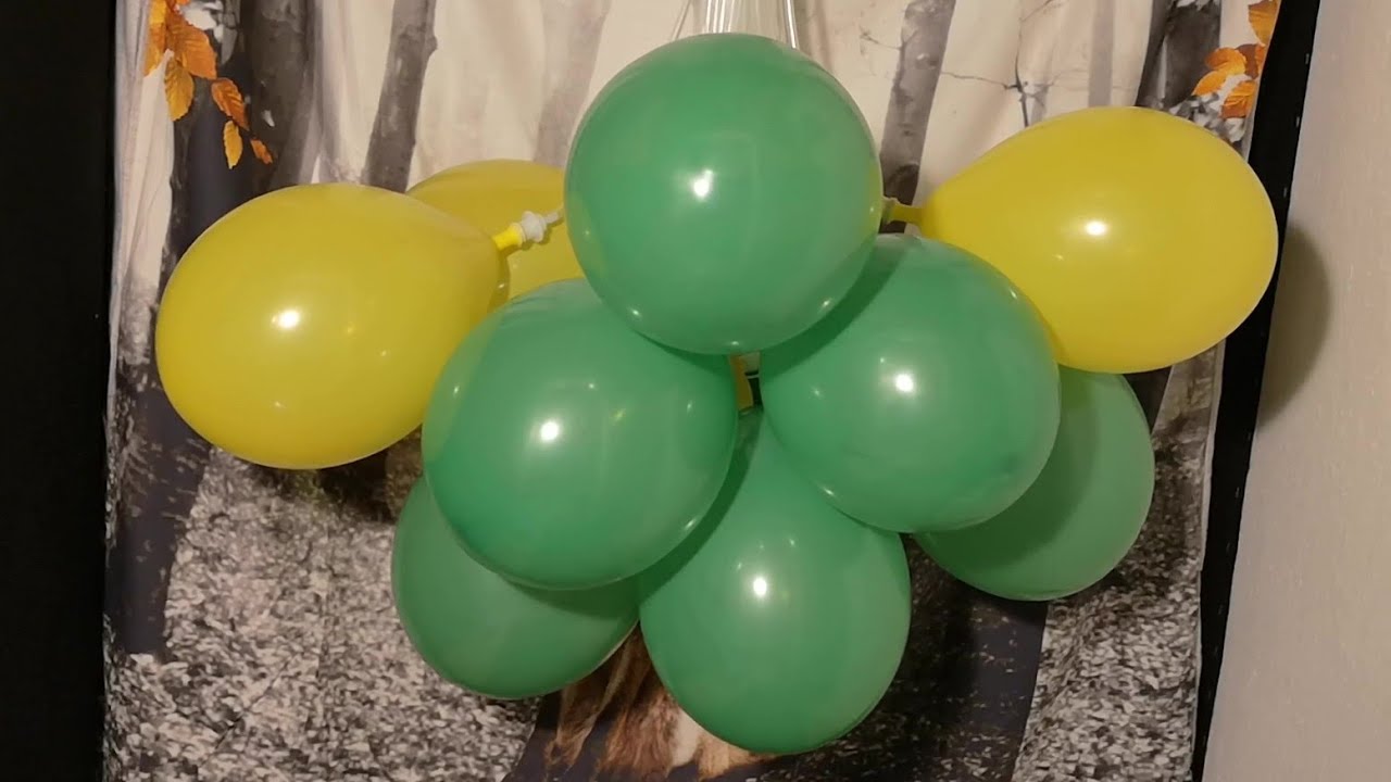 Simultaneous Pump to Pop Balloon Bouquet Cheap Colorful Balloons Green Yellow Deflate the Remaining