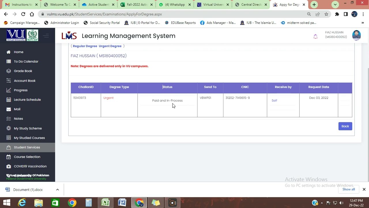 How to Apply for Degree in VU