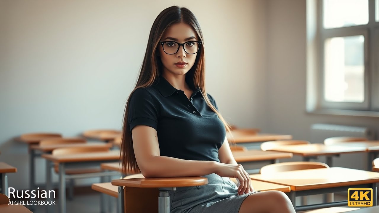 4K AI Art Lookbook｜Elegant Russian Beauty in Minimalist Classroom