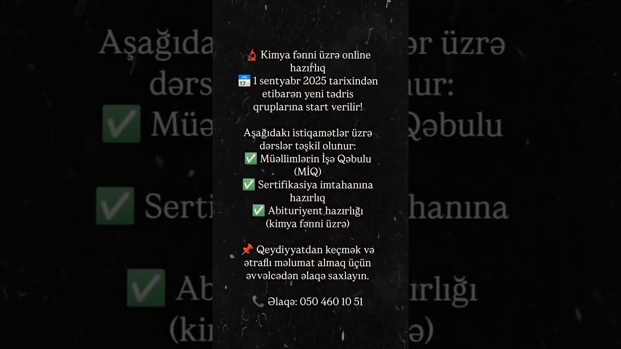 Nərmin Qasımova ilə Kimya fənnindən online hazırlıq