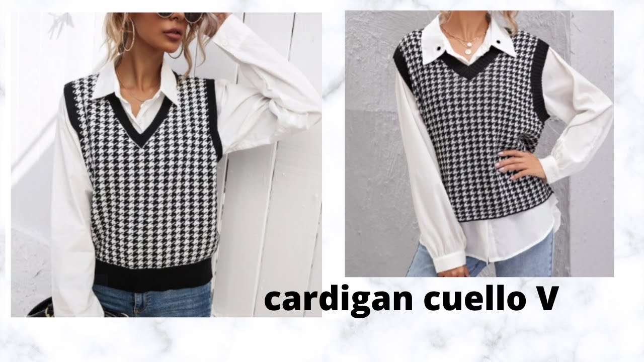 cardigan cuello en V tejido a crochet facil pata de gallo