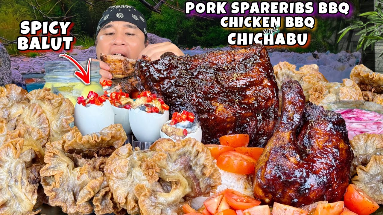 Spicy Balut, BBQ Pork Spareribs, Chichabu and Chicken Bbq  Mukbang Pinoy Mukbang
