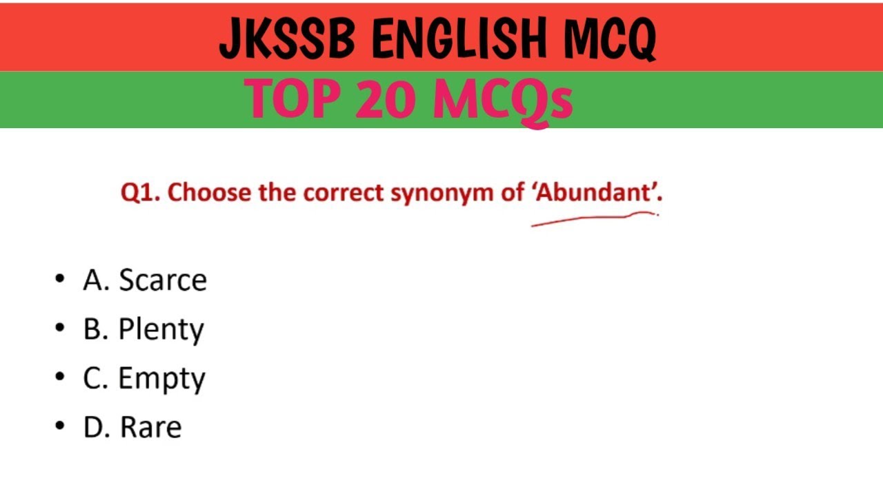 JKSSB English MCQs | English for JKSSB Junior Assistant/ JKP Constable