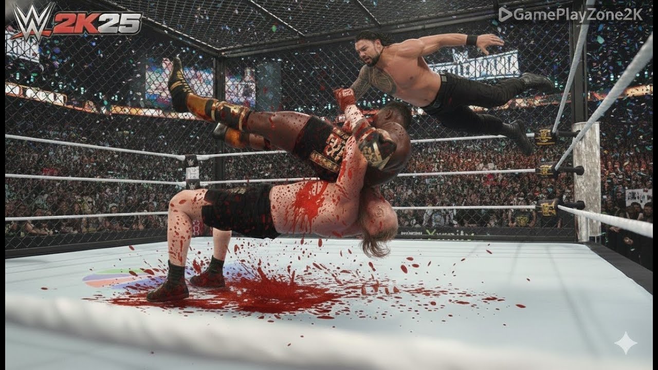 WWE 2K25: ROMAN REIGNS vs BROCK LESNAR vs OBA FEMI! 💥 Steel Cage Chaos at WrestleMania! (4K Ultra)