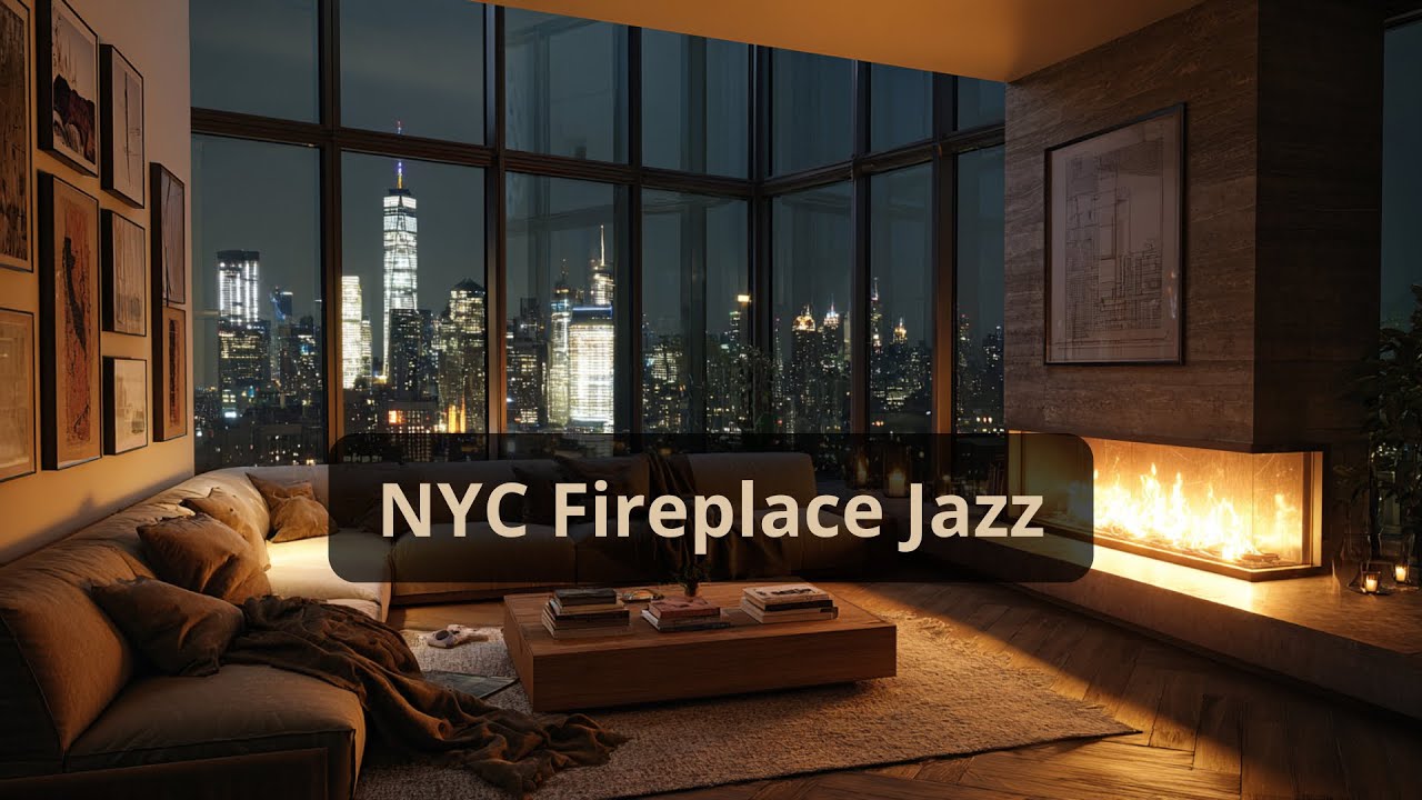 NYC Night Apartment Fireplace Jazz | 4 Hours Cozy Relaxation & Focus 🔥🌃