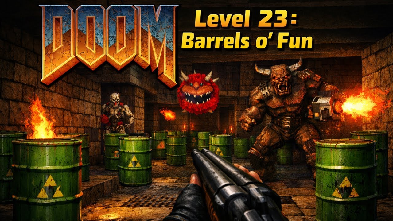 Doom 2 1994 play-through - Level 23: Barrels o' Fun