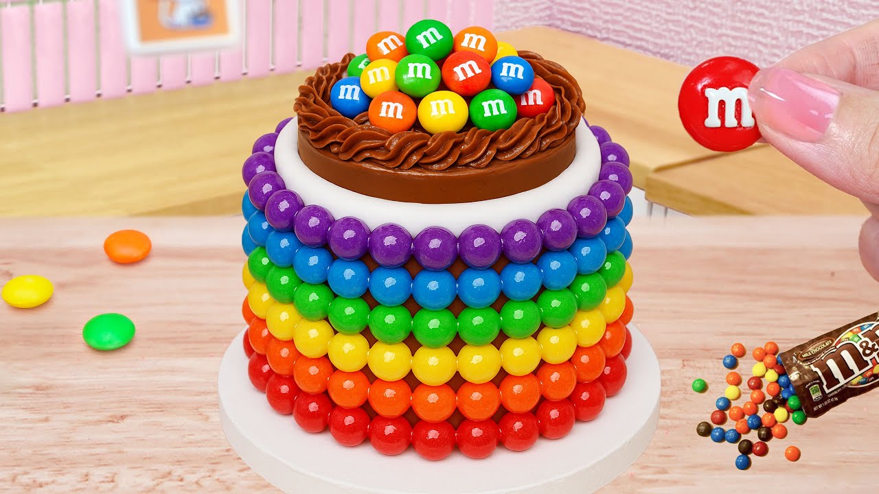 How to Make Rainbow Chocolate M&M Cake🌈 | Satisfying DIY Dessert | Cute Mini Bakes