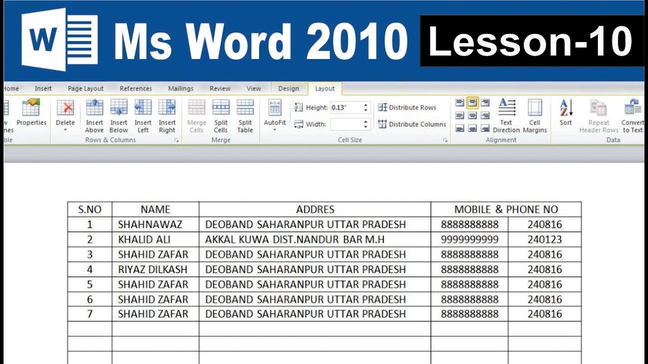 How to create table and Format table in ms word 2010