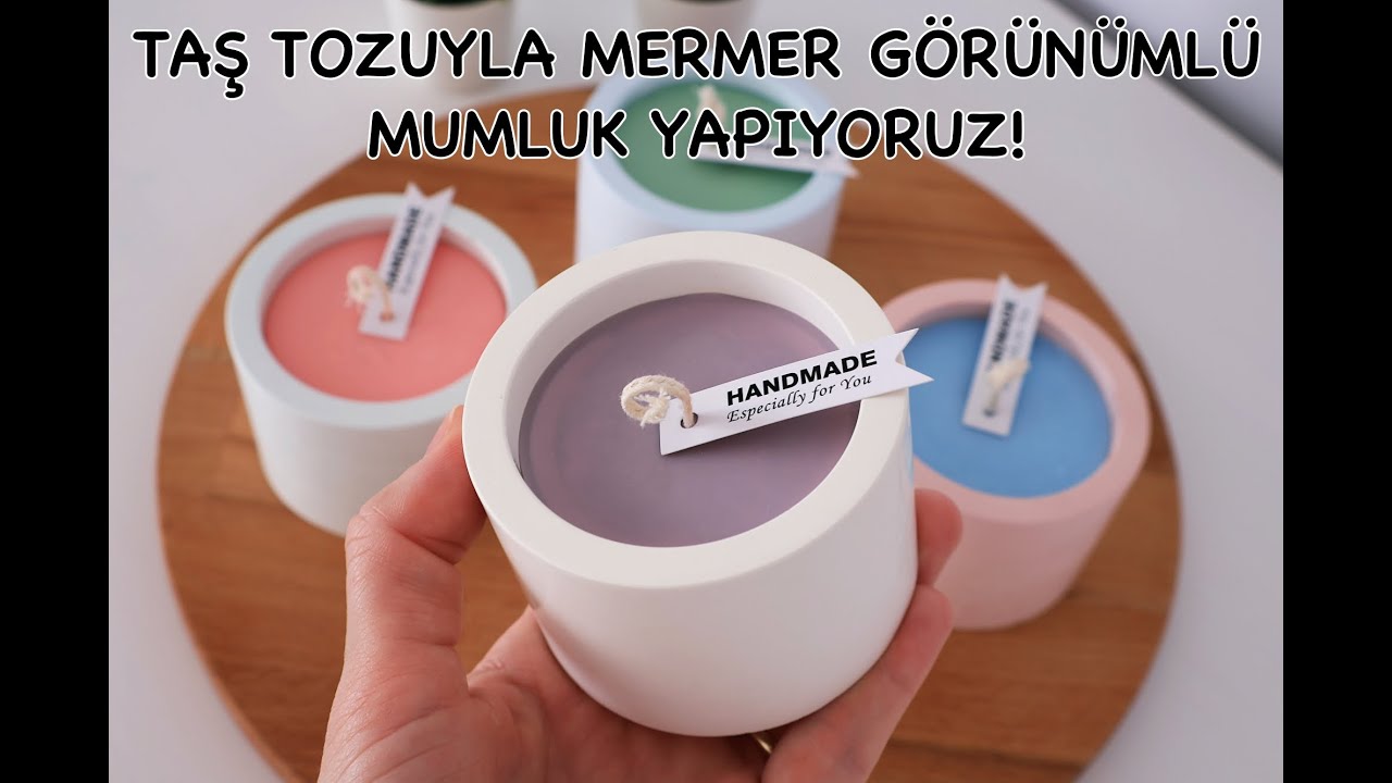 TAŞ TOZU VE SİLİKON KALIP İLE MERMER G&Ouml;R&Uuml;N&Uuml;ML&Uuml; MUMLUK YAPIMI || Kendin Yap Mumluk