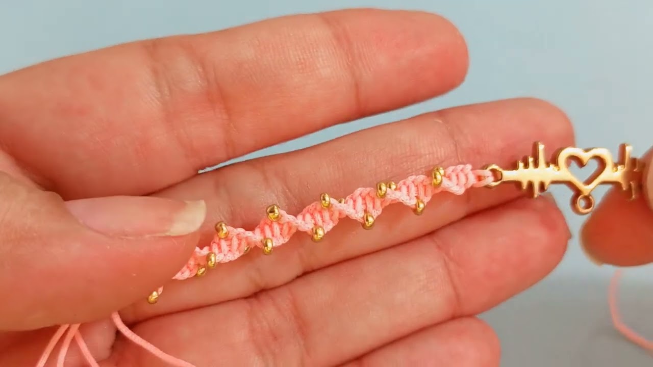 Como hacer Pulsera  nudo entorchado fácil con mostacillas