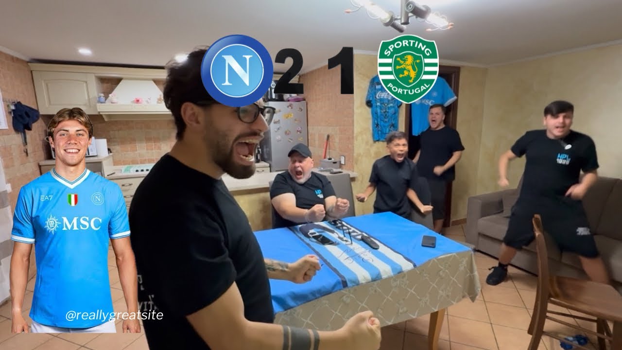 NAPOLI SPORTING 2-1 HOJLUND💙😍LIVE REACTION NAPOLETANI💪🏼💙#forzanapolisempre #championsleague 
