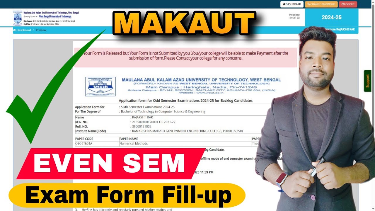 MAKAUT EVEN SEM Exam Form Fill-Up Full Process & Payment | How to Apply?