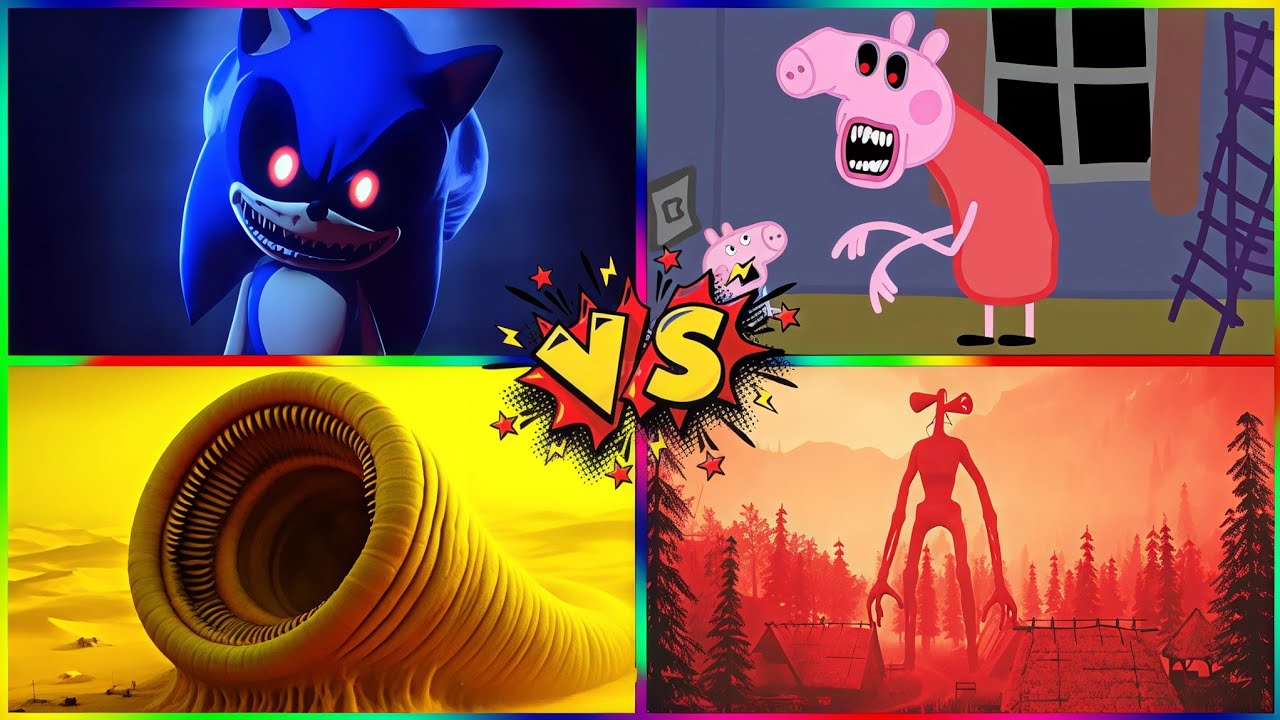 SONIC.EXE 🆚 PEPPA PIG.EXE 🆚 CARTOON WORM 🆚 SIREN HEAD😱 WHO WILL SURVIVE THIS CRAZY NIGHT? 🔥🎵