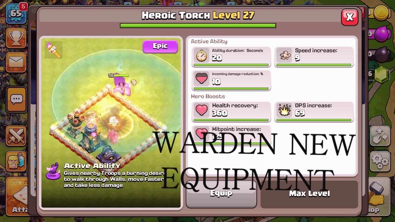 WARDEN NEW EPIC EQUIPMENT IN CLASH OF CLANS