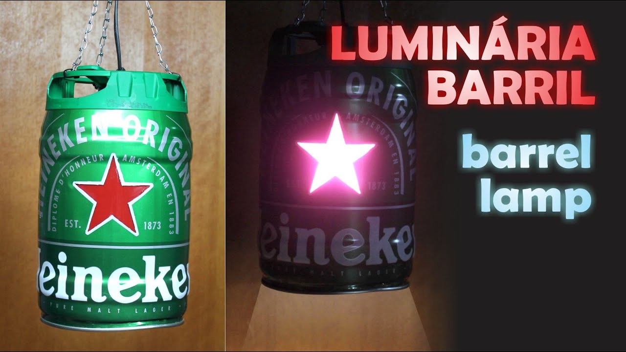 Luminária feita com barril Heineken (barrel lamp)