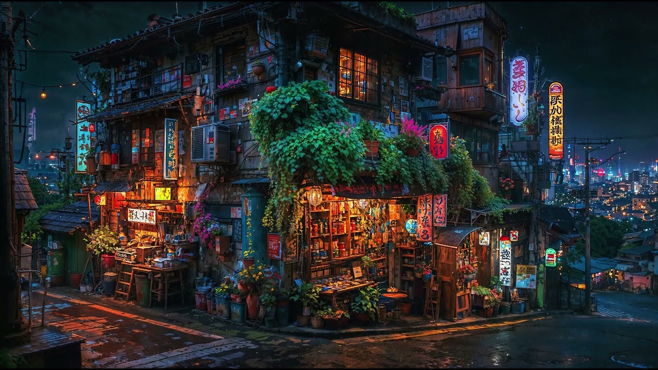 Neon Corner Caf&eacute; 🌧️ Soft Piano & Night Rain for Deep Focus