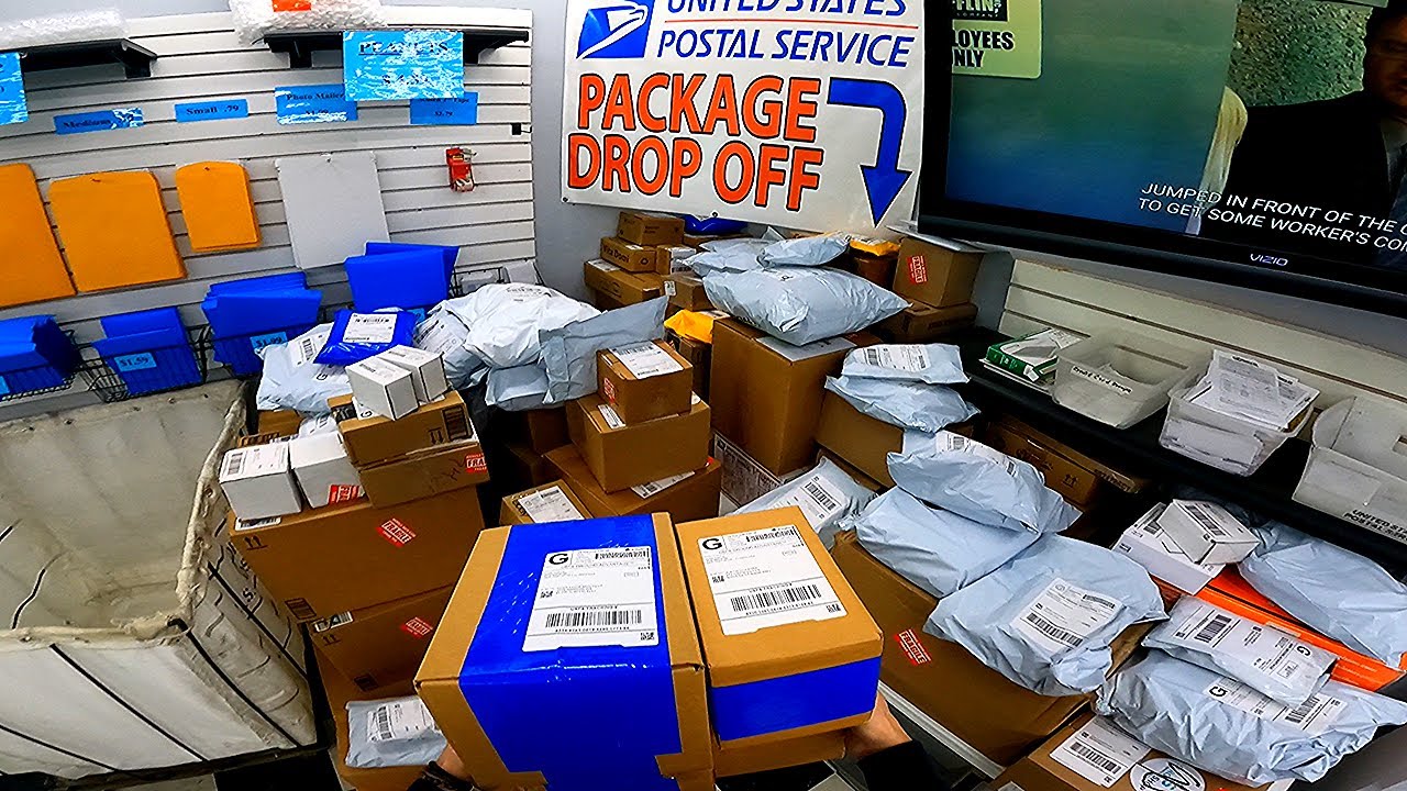 POV a busy week in Fedex/UPS shipping center | packing customers' stuff