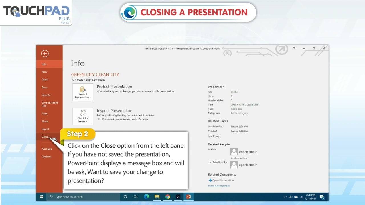 Closing a presentation and Exiting Powerpoint