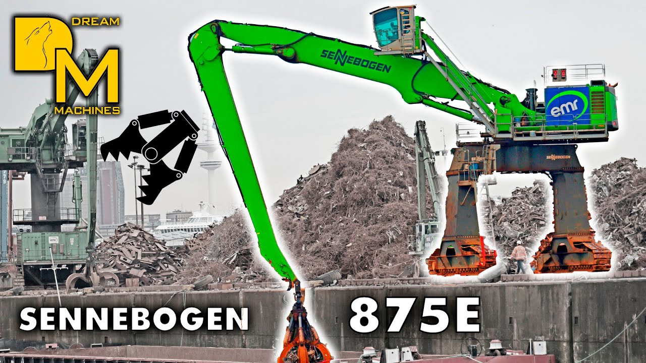 Sennebogen 875E XXL Schrottplatz Bagger 🚧♻️  Metallschrott auf Frachtschiff laden 🚢 Hafen Hamburg