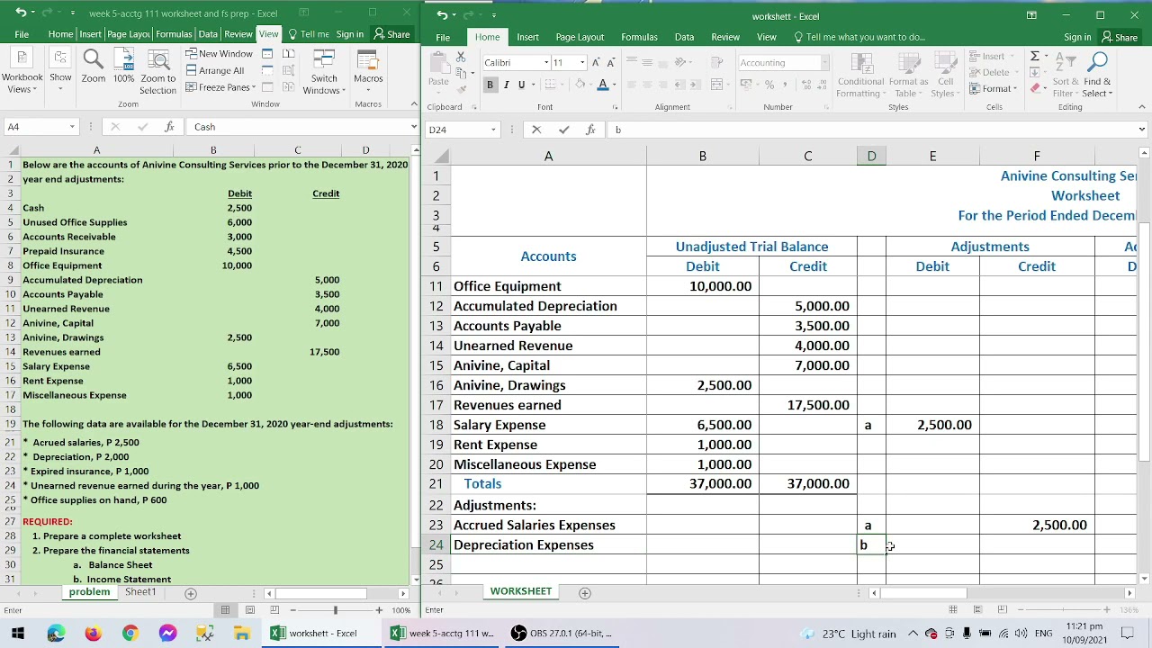 Worksheet and Financial Statement Preparation - Comprehensive lecture with problem and answer
