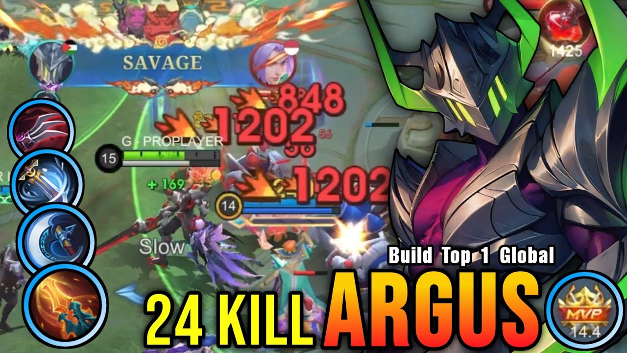 24 Kills + SAVAGE!! Offlane Monster Argus Brutal Critical Damage!! - Build Top 1 Global Argus ~ MLBB