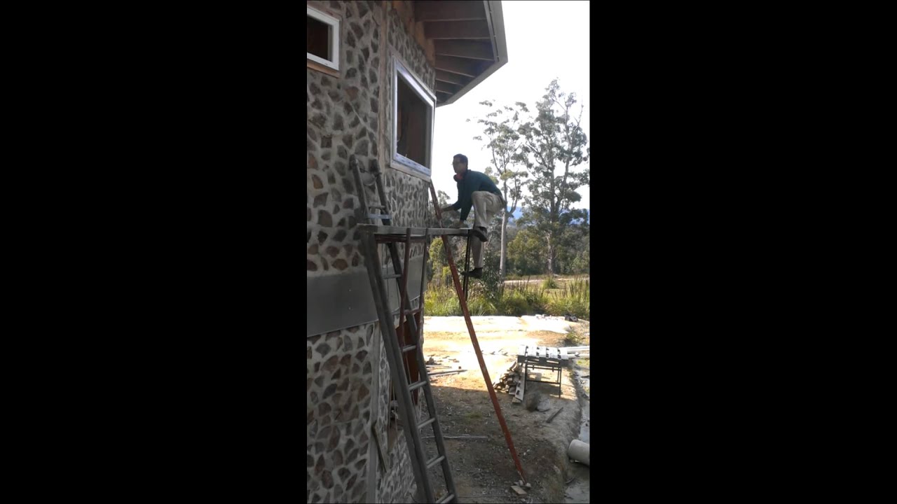 Cordwood homemade ladder scaffolding