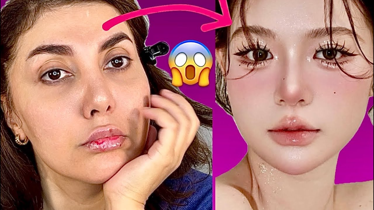 Korean Makeup Transformation 😱 Viral Glass Skin Look 2025 | No Plastic Surgery #makeuptutorial 