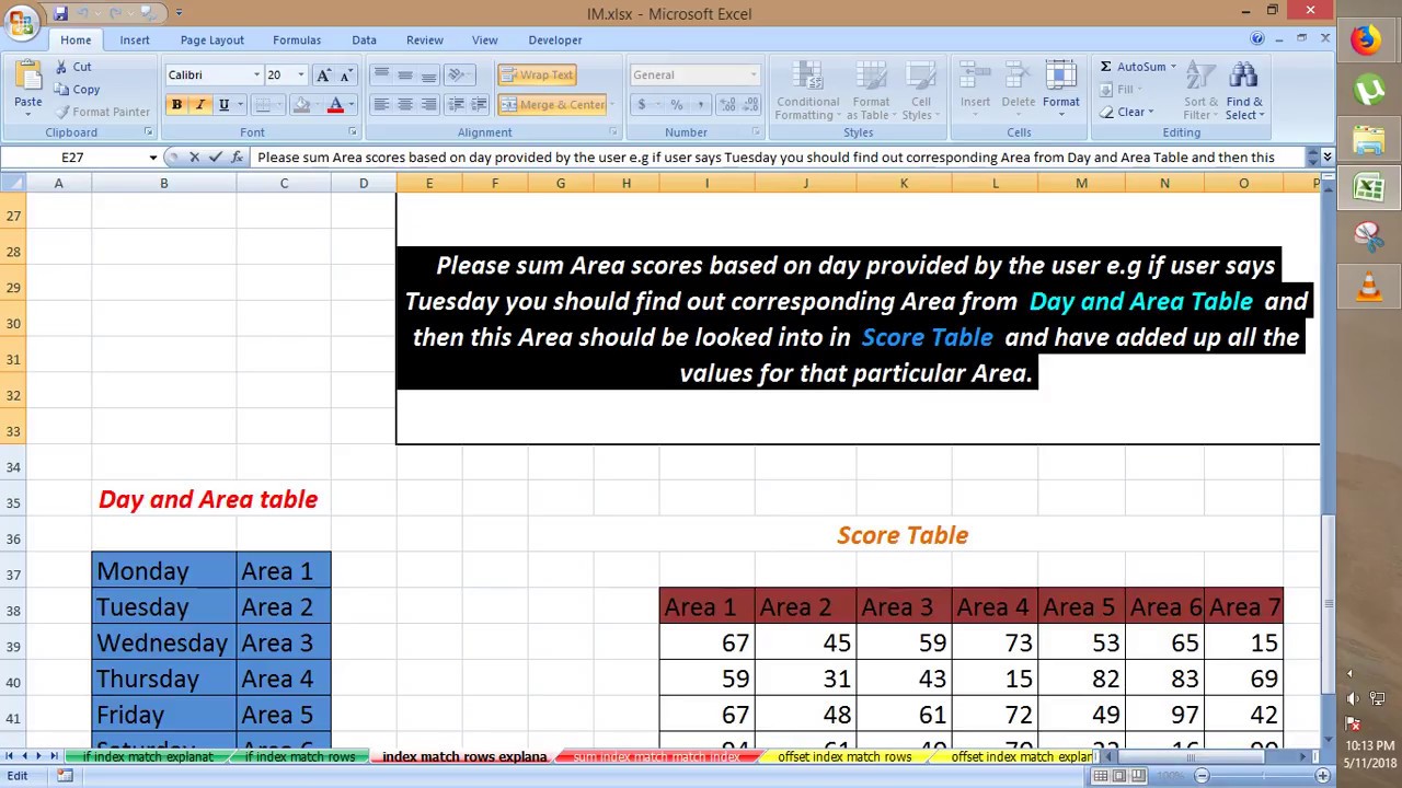sum with index match and match index