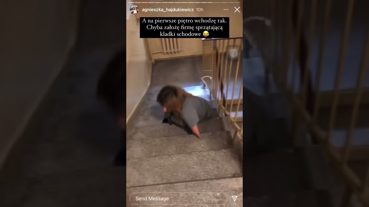Legless woman with only one arm climbing up stairs