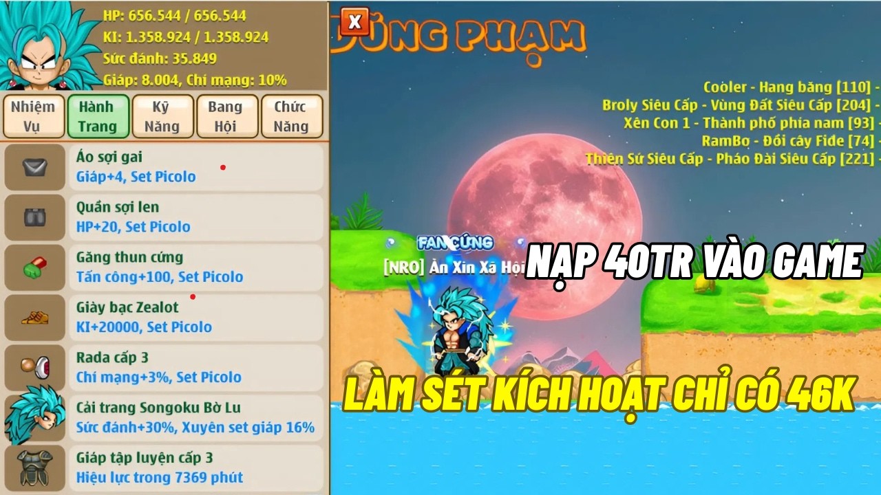 Hồi Sinh Ngọc Rồng- Làm Sét Kích Hoạt Chỉ 46k Nạp 40m Vào Game