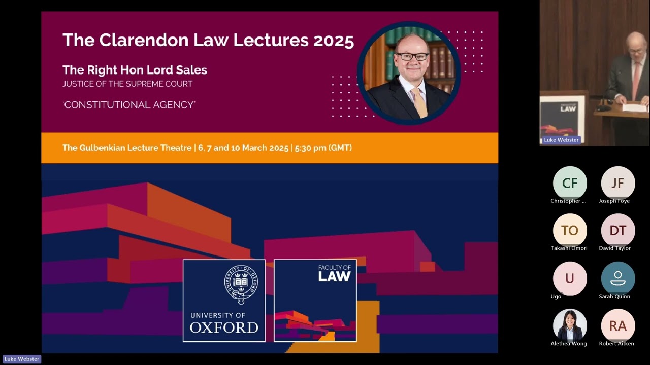 The Clarendon Law Lectures 2025 - Lecture 1: The constitutional agency exercised by the executive