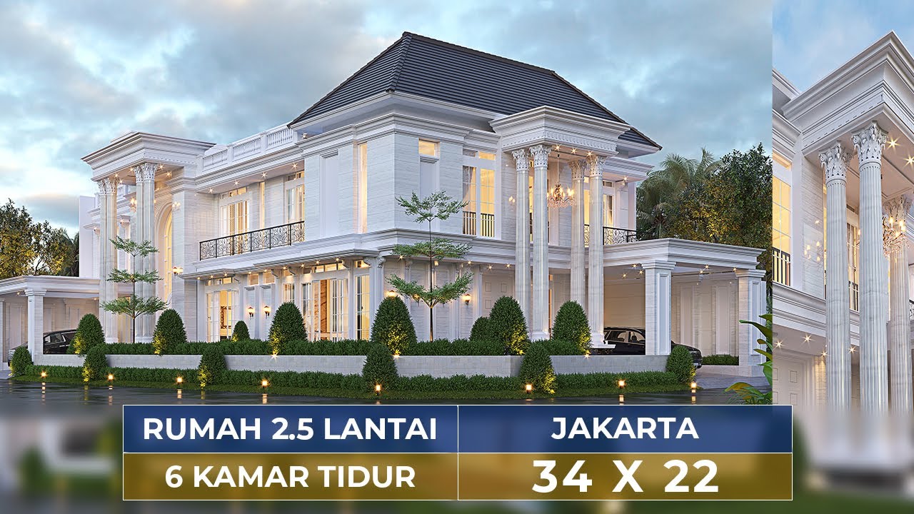 DESAIN RUMAH KLASIK DI JAKARTA DENGAN 6 KAMAR TIDUR INI MEGAHNYA BAK ISTANA! - JASA ARSITEK