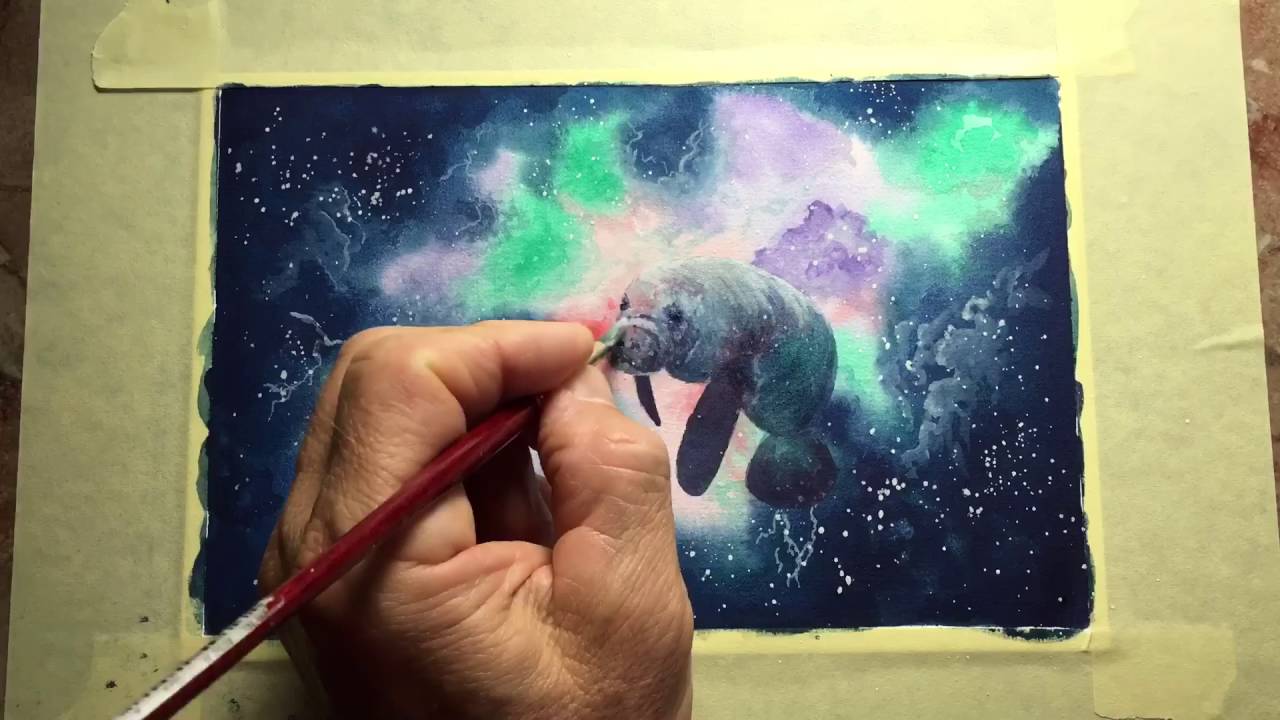 Watercolor Painting Timelapse: Translucent Cosmic Manatee