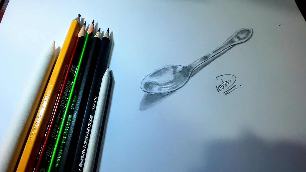 How to draw a spoon/  shading spoon/ easy to make a spoon/ drawings/ sketching/ eating spoon