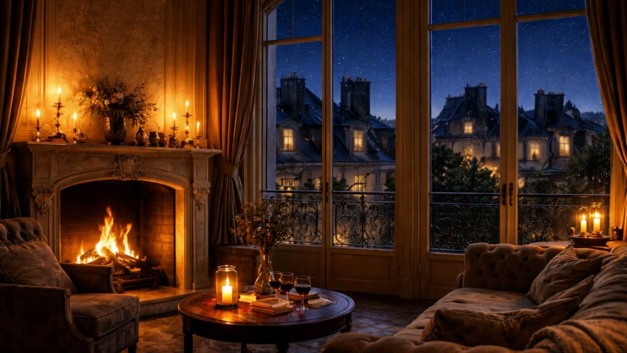 Paris Night Classical Music 🌙 Rainy Château Fireplace Ambience for Study & Relaxation