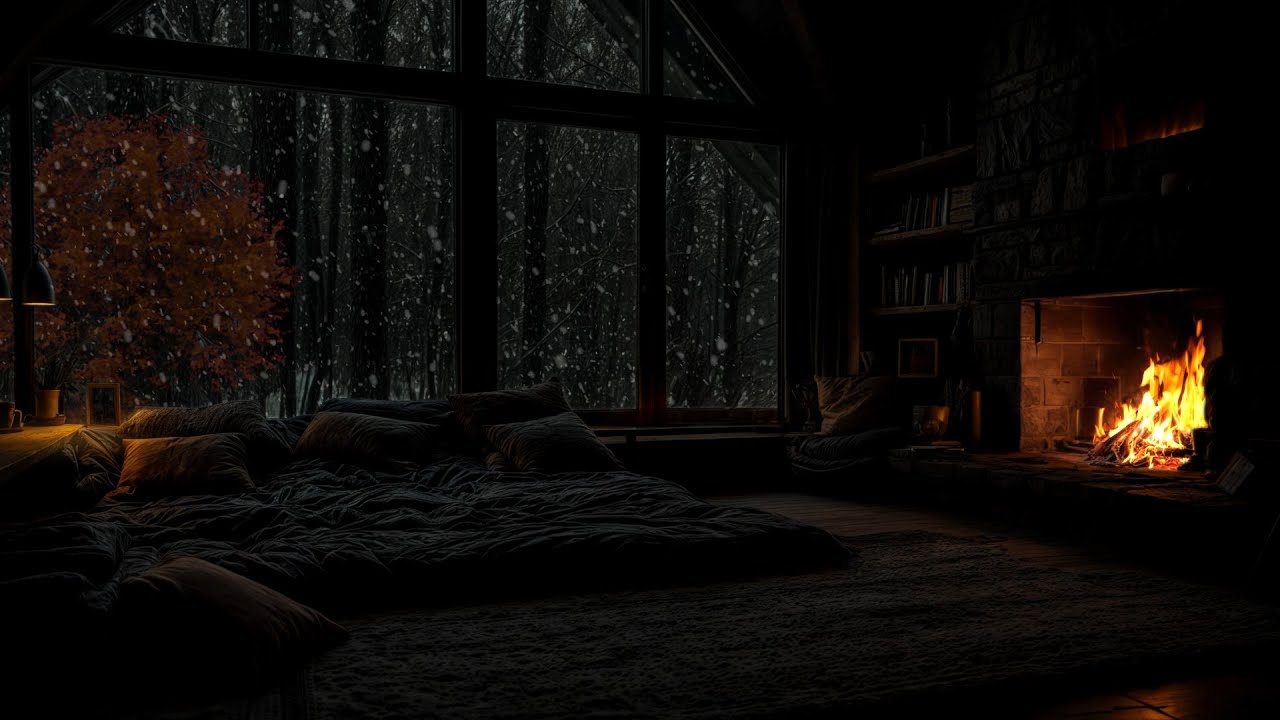 No Ads- ❄️ Quiet Night in the Mountains | Gentle Snowfall & Firelight for Deep Peace
