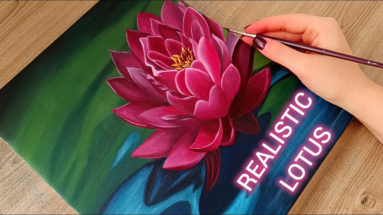 Realistic Lotus Flower Acrylic Painting | Relaxing Step-by-Step Art for Beginners