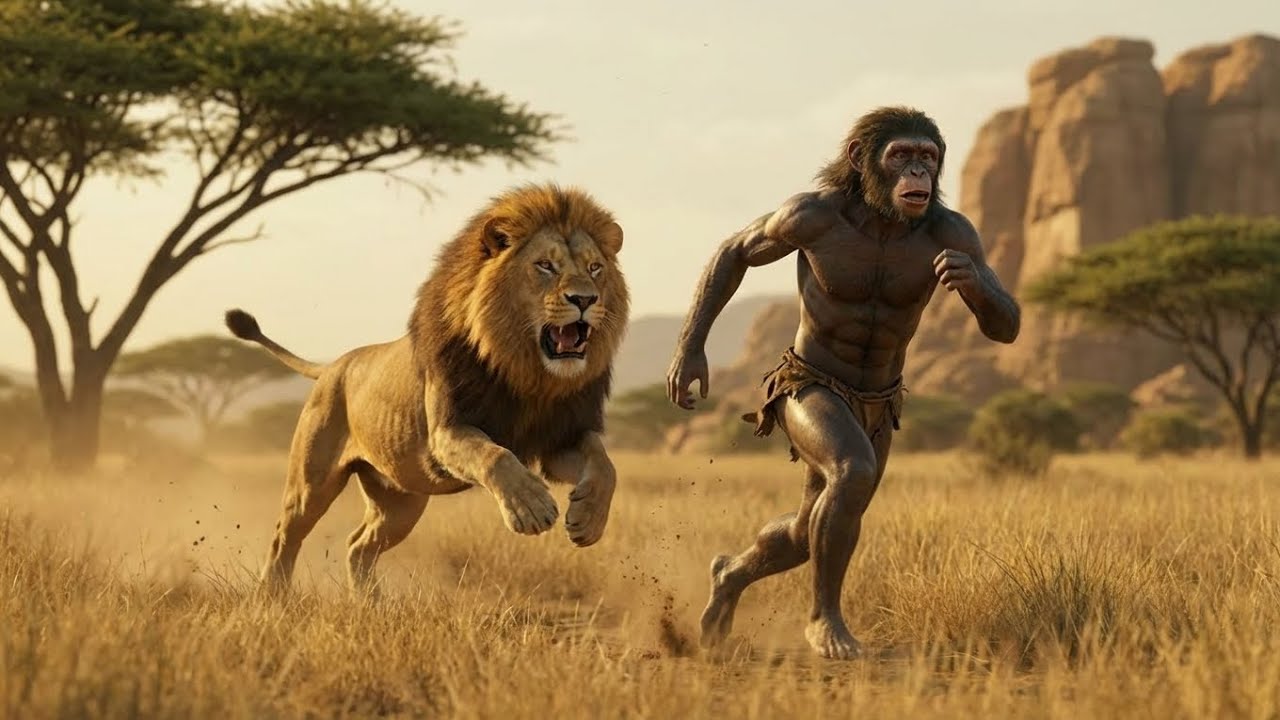 Life 2.7 Millions Years Ago: Is Human Save Her Life from lion#Viral#Ai#Animation#new #trendingvideo 