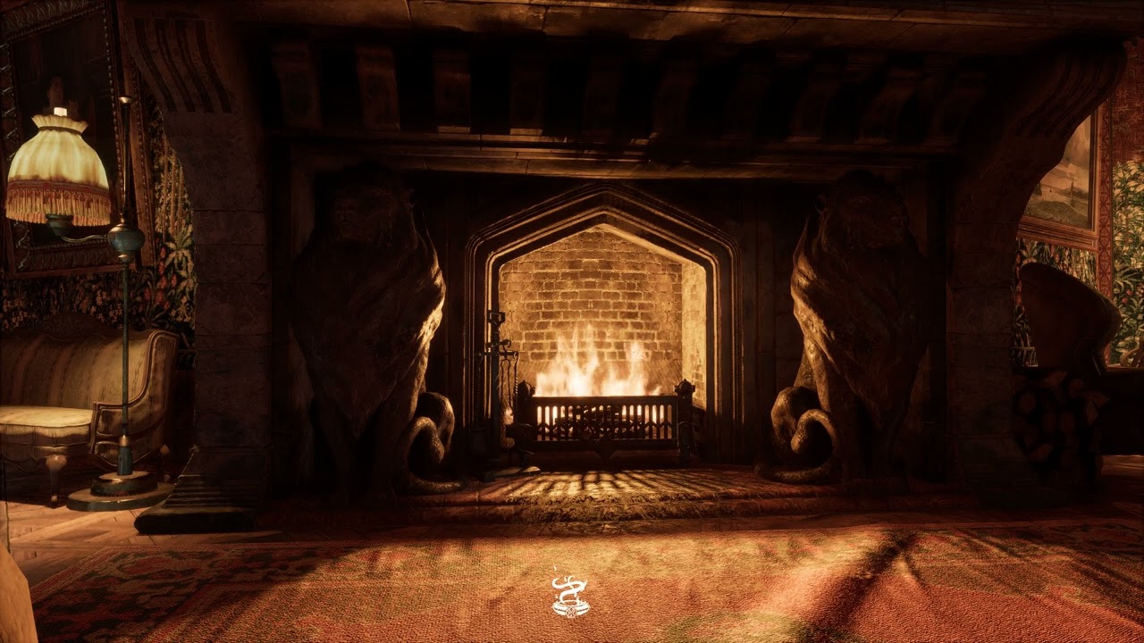 Hogwarts Legacy Ambience  - 1 Hour Gryffindor Common Room Fireplace Couch