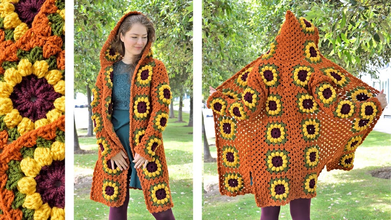 Crochet Sunflower Cardigan | Crochet Granny Square Cardigan