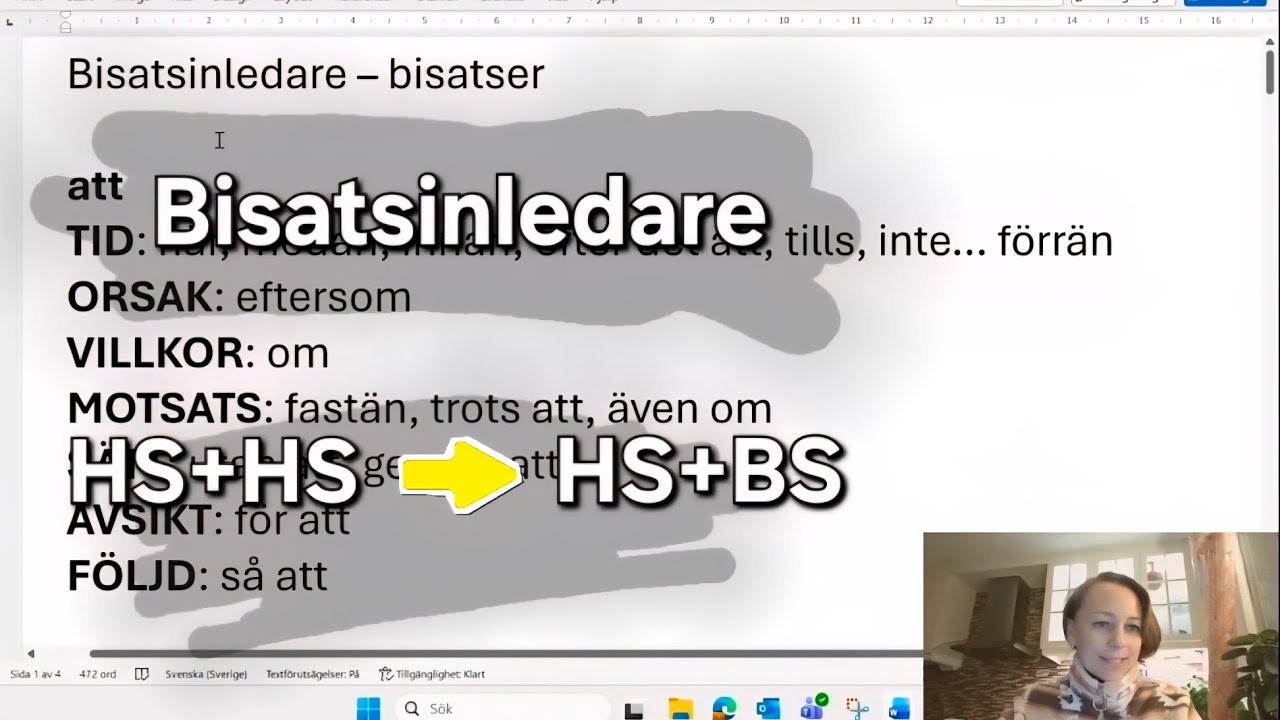 Bisatser HS+HS -- HS+BS - Online-lektion i svensk grammatik 5 mars 2026