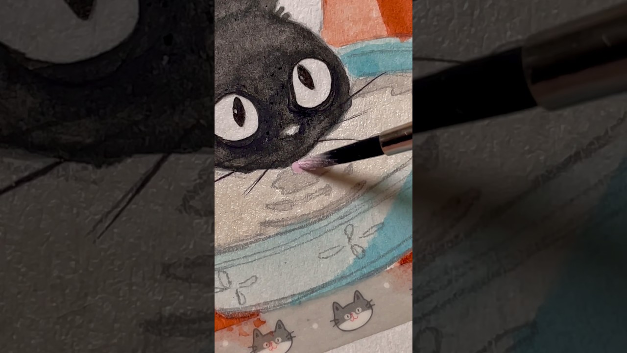 Studio Ghibli Jiji from Kiki’s Delivery Service as a Polaroid style Watercolor #jiji #shorts #short